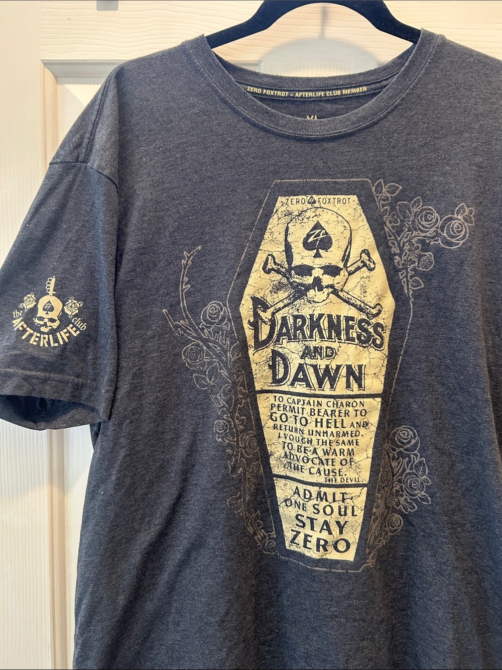 Zero Foxtrot Darkness & Dawn Stay Zero Coffin Graphic Shirt XL Afterlife Skull